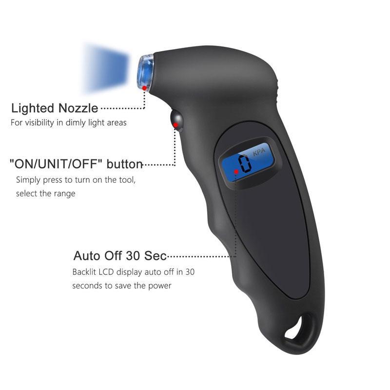 Автомобильный манометр для шин, цифровой манометр для шин, подсветка, высокоточный цифровой измеритель давления в шинах