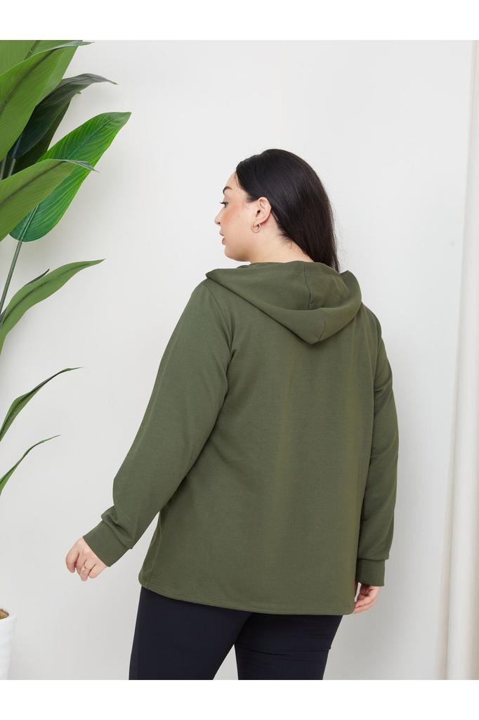 Женский стиль, толстовка большого размера, большой размер, модель на молнии с капюшоном, 2 кармана, длинный зеленый Спортивный и повседневный свитшот зеленого цвета