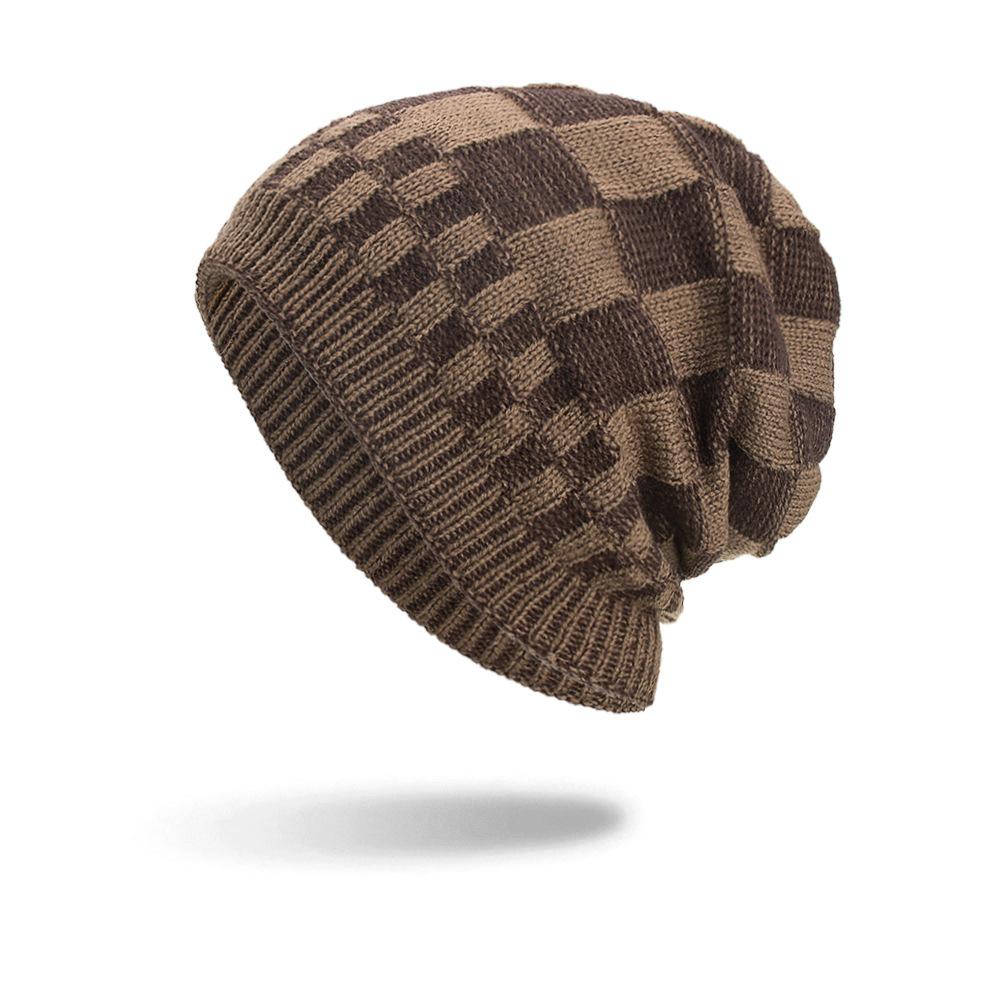 Autumn and Winter New Velvet Two-color Checkered Pullover Hat Knitted Wool Hat