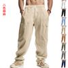 Популярные американские мужские льняные тонкие дышащие брюки карго на четыре сезона, свободные, повседневные, трендовые, широкие