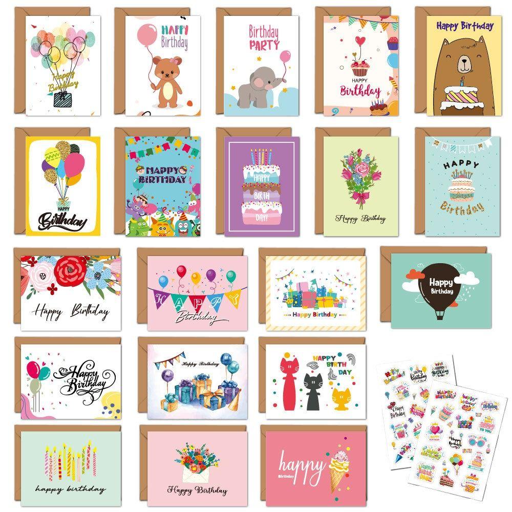 20pcs Combination Set Birthday Greeting Card DIY Message Cards For Kids Friends Family