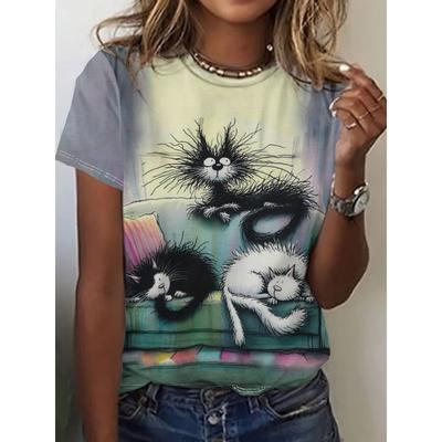 Забавная женская футболка с принтом животных, летний топ с круглым вырезом и коротким рукавом, повседневные футболки для активного отдыха, женская одежда больших размеров