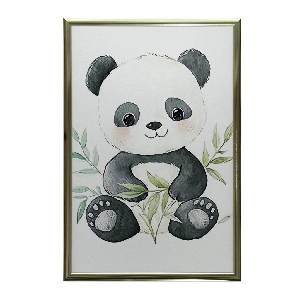 Poster Cute Panda Among Leaves Poster Cute Panda Among Leaves, 30X40 Cm, Black Aluminum Frame, 230 Gsm Matte Paper