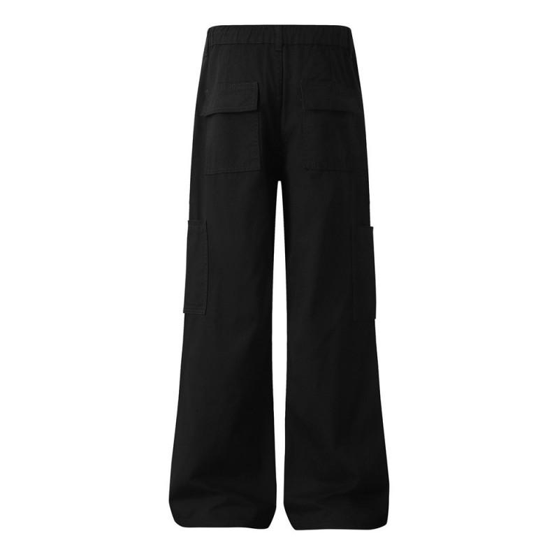 Mens Cargo Pants Pleated Design Loose Fit Multi-Pocket Solid Color Streetwear Style Casual Long Trousers