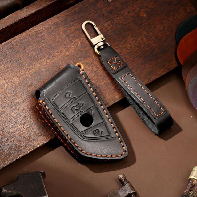 Key Case for Car Luxury Leather Fob Keychain Accessories For BMW CAS4 CAS1 1 2 5 7 Series X1 X3 X5 X6 X5M X6M Holder Keyring