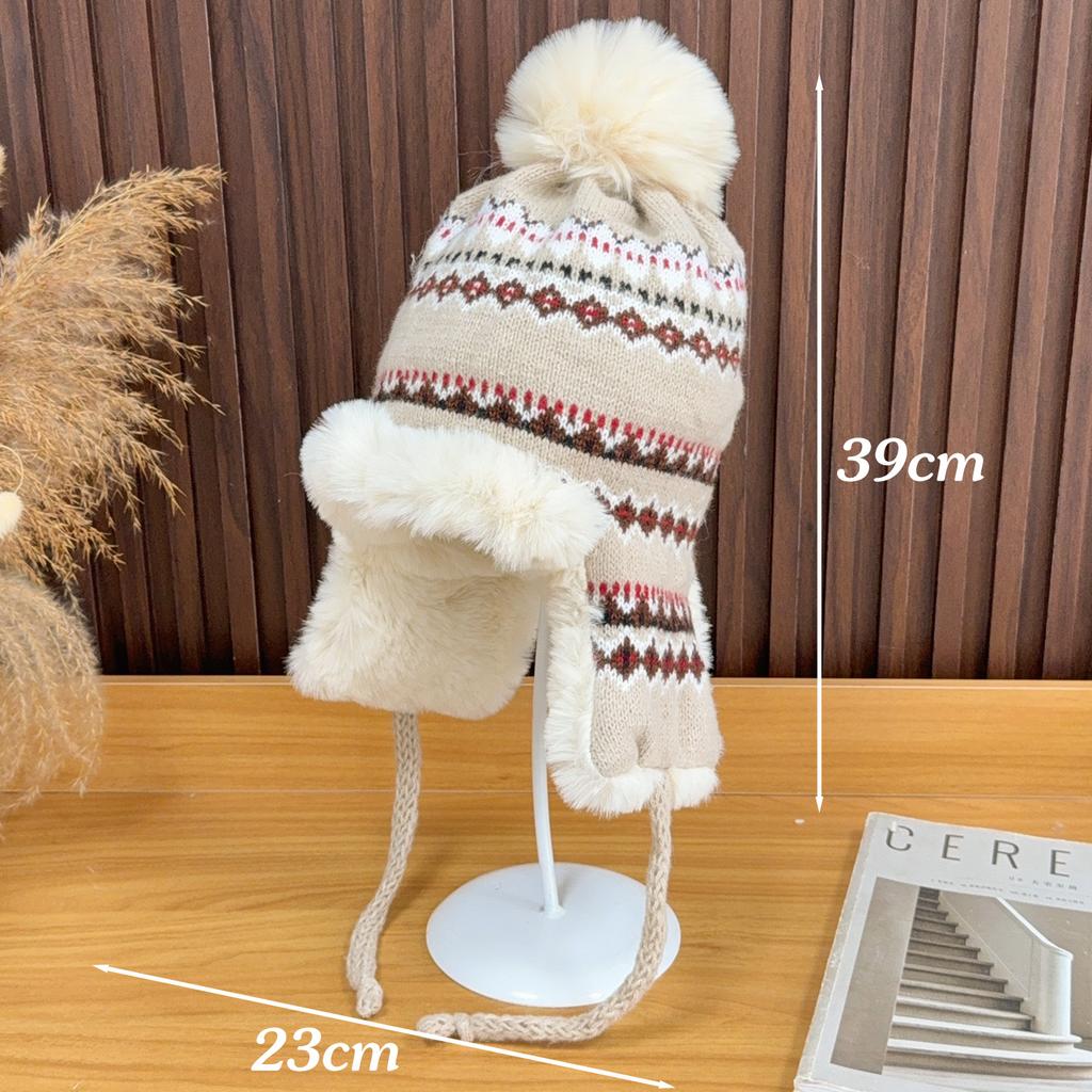 Thermal Ear Flap Hat for Women Winter Knitted Beanie with Fleece Lining Windproof Cold Weather Keep Warm Cap for Outdoor Sports