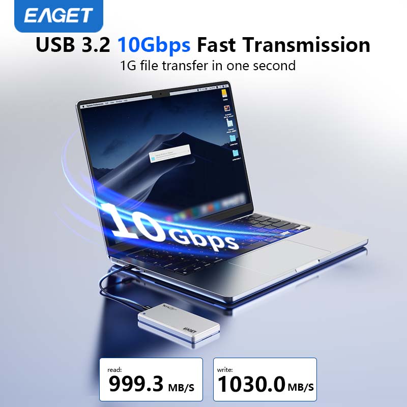 EAGET Ультратонкий SSD-адаптер NVMe M.2, USB 3.2 Gen 2 (10 Гбит/с) к NVMe PCI-E, Поддерживает SSD форм-фактора 2230/2242 (SSD не входит в комплект)