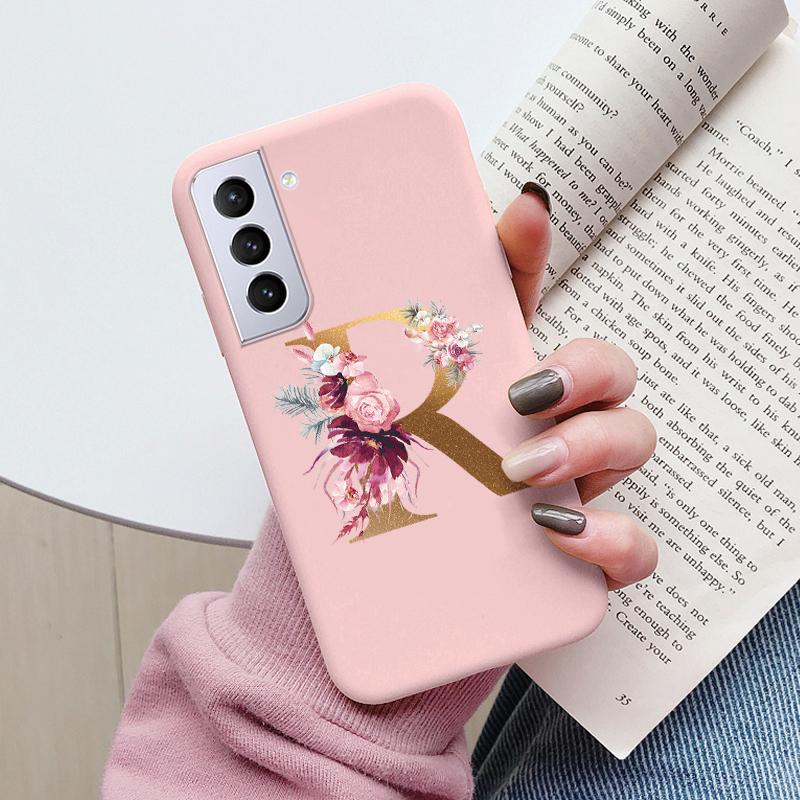 For Samsung Galaxy S21 S21 FE Case S21 Plus Flower Gold Letter A Z Soft Silicone Phone Cover For Samsung S21 Ultra Bumper S21+