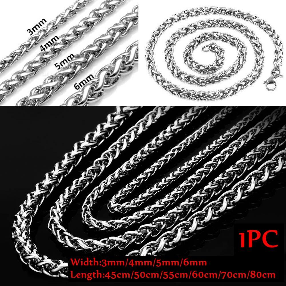 Silver Color Cool Punk Gothic Heavy Link Stainless Steel Necklace Metal Collar Braided Wheat Chain