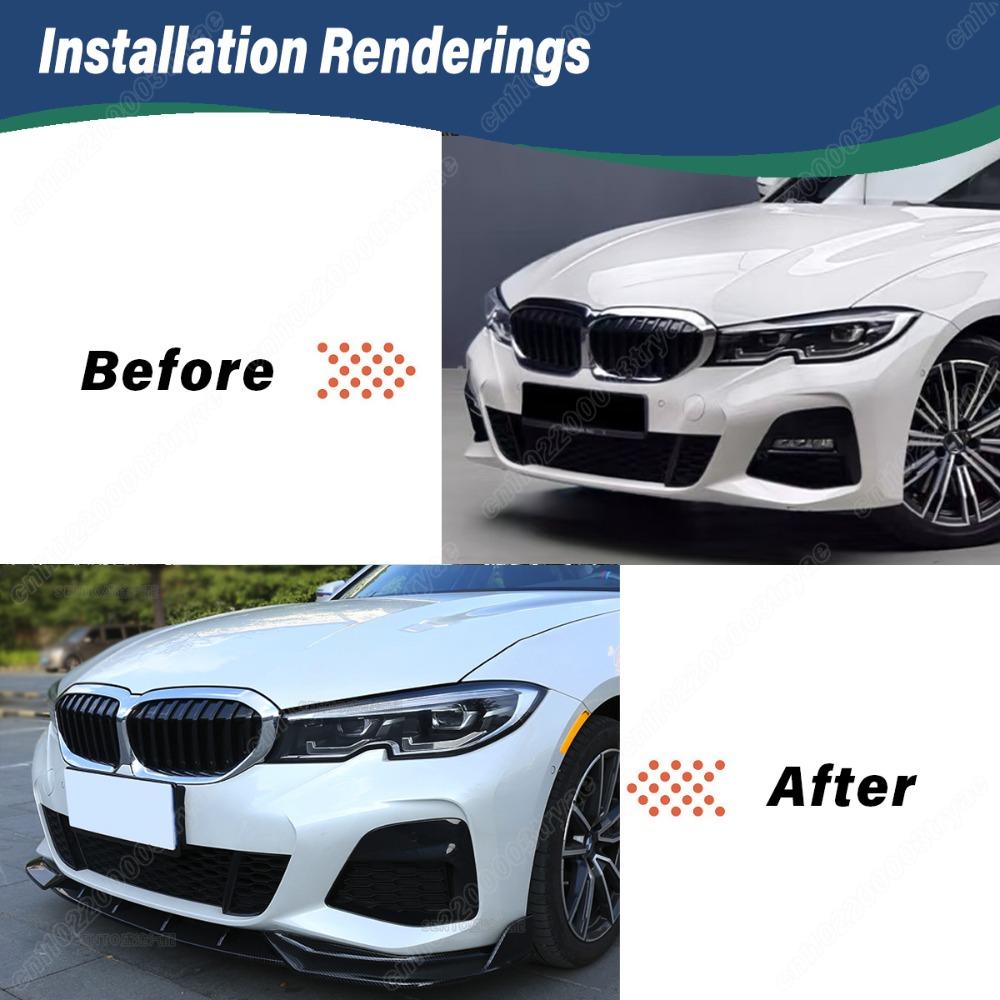 For BMW 3 Series M Sport G20 G21 G28 2019 2020 2021 2022 Front Bumper Spoiler Splitter Lip 3-section Front Shovel Modification
