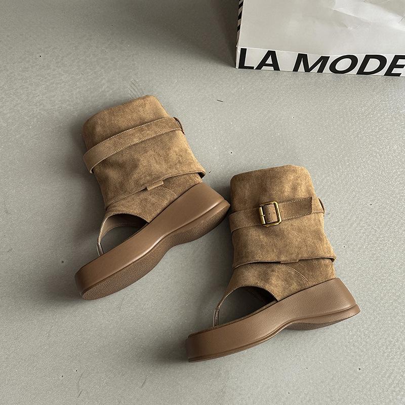 Fashion, Simple Temperament, Versatile Thick-soled Heightening Toe Cold Boots, Women's 2025 Summer New Comfortable Outer Sandals