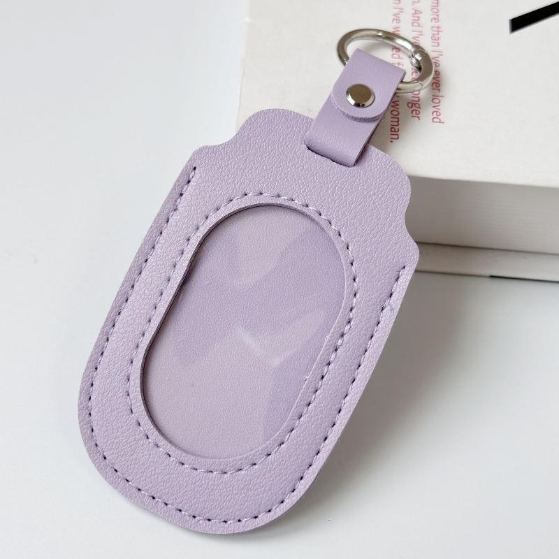 PU Leather ID Badge Holder with Clear Window Detachable Key Ring Anti-fall Card Case for Nurses Students Employees