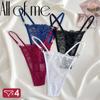 4Pcs Sexy Women's Lace Hollow Out Thongs Female Thin G-Strings Sexy Ultra-low Rise Seamless Panties Perspective Bow Knickers
