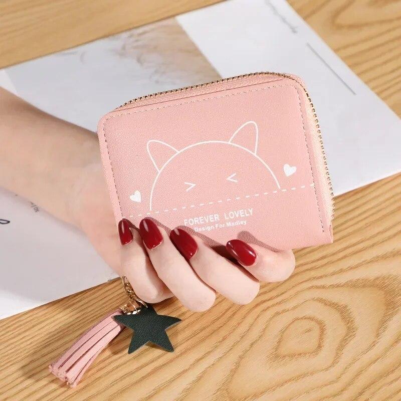Кошельки из искусственной кожи с рисунком кота, женские короткие многофункциональные держатели для карт, кошельки для ключей, милые детские кошельки для студентов, новинка 2023 г.