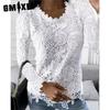 Women's Autumn Winter Solid Color Print Lace Long Sleeve O-Neck Top