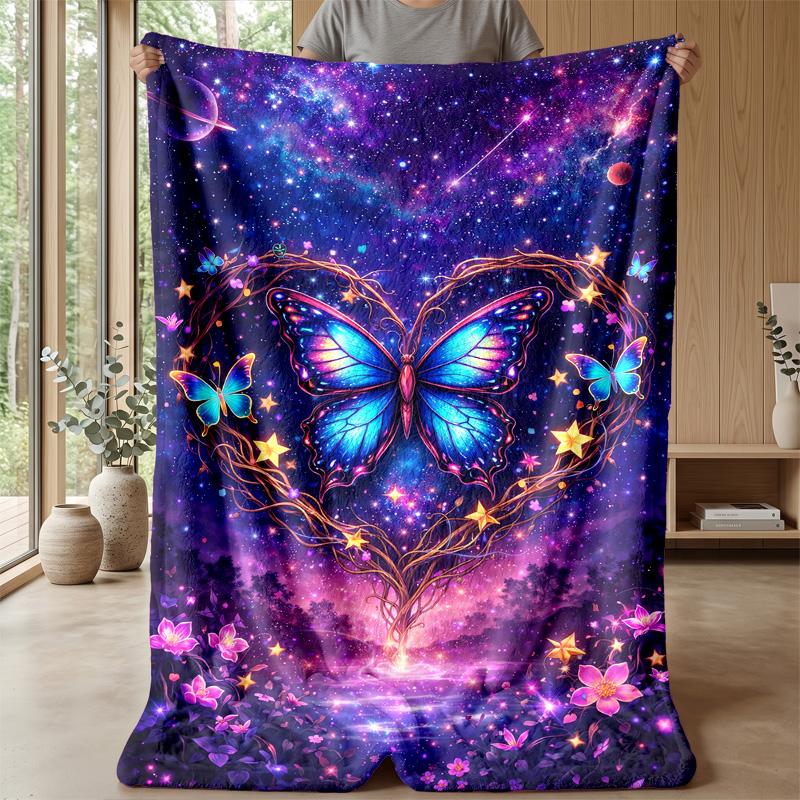 Butterfly Heart in Galaxy blanket Personalized Name Flannel Blanket Soft Cozy Plush Throw for Sofa Bed Lightweight Home Decor
