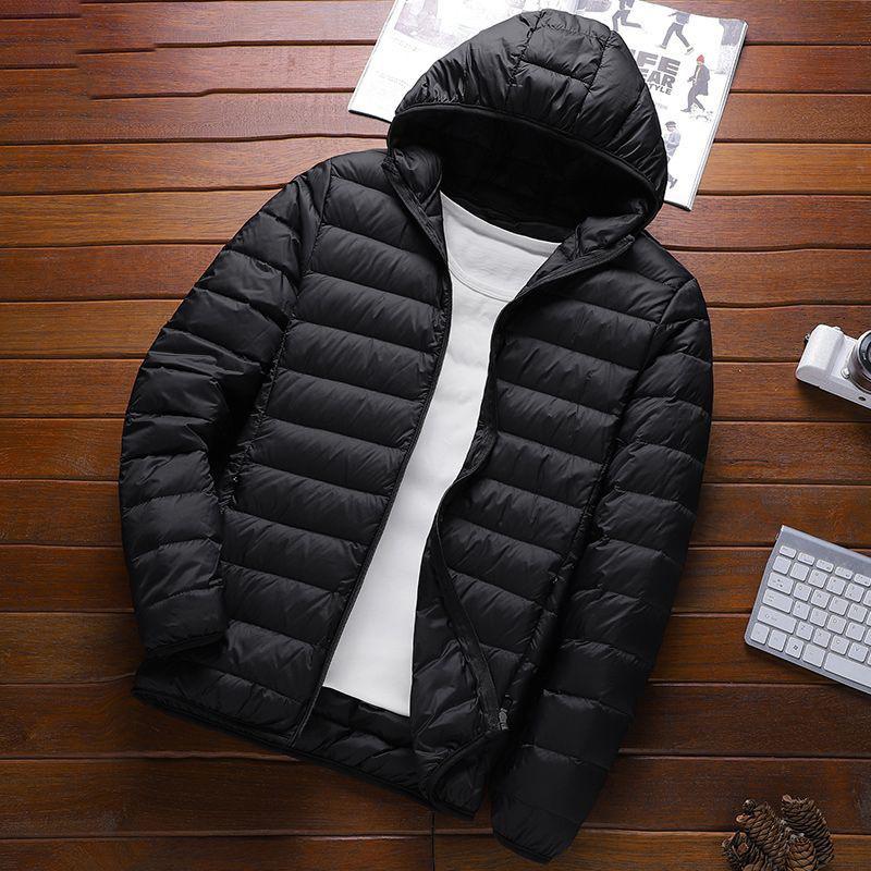 Men's Plus Size Light Down Cotton Jacket - Stand Collar, Autumn/Winter, Casual Fit