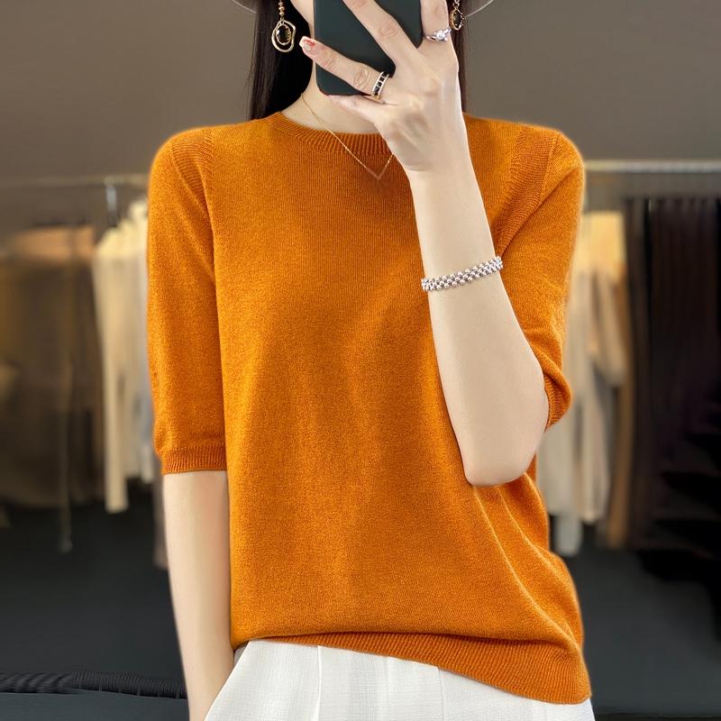 Женская летняя футболка с коротким рукавом, 50% шелка тутового дерева и полиэстера | Легкий дышащий облегающий повседневный топ