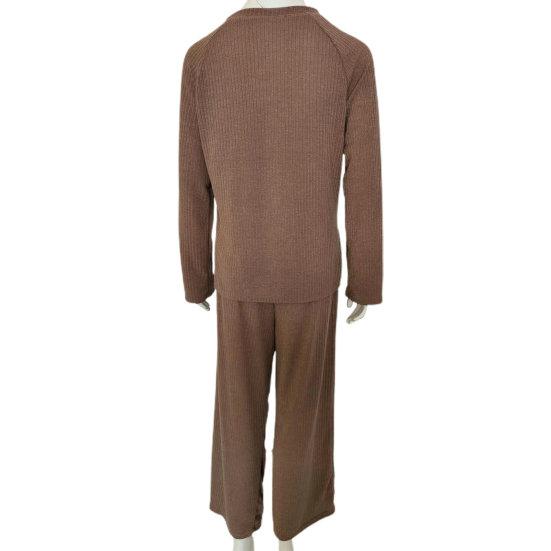 Женский комплект из 2 шт./компл., свитер, брюки, вязаный эластичный круглый вырез, свободный, с широкими штанинами, с эластичной резинкой на талии, толстый, мягкий, теплый, домашняя одежда, одежда для сна, женская зимняя осень