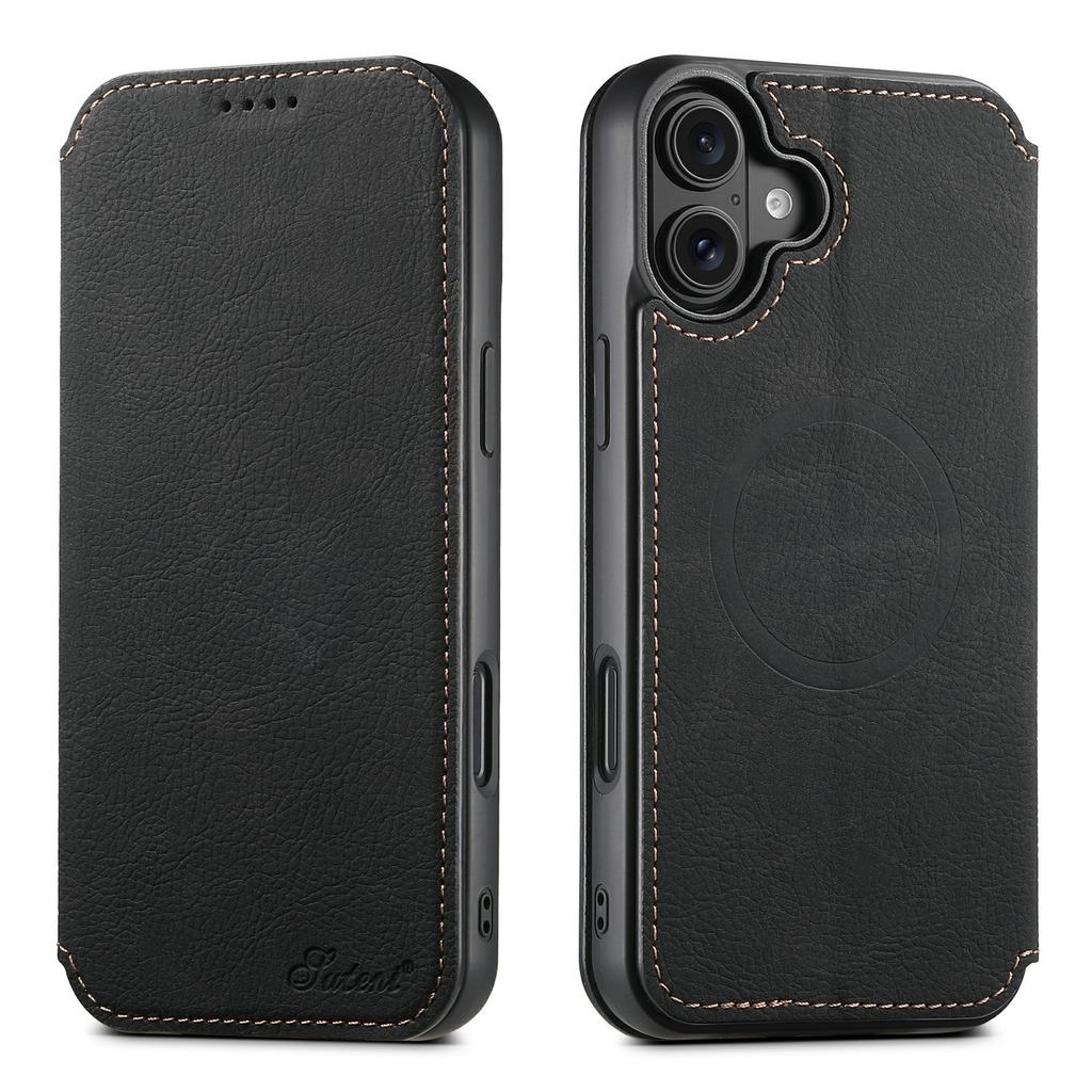 SUTENI J06 For iPhone 17 Case Litchi Texture Leather Wallet Phone Shell Compatible with MagSafe