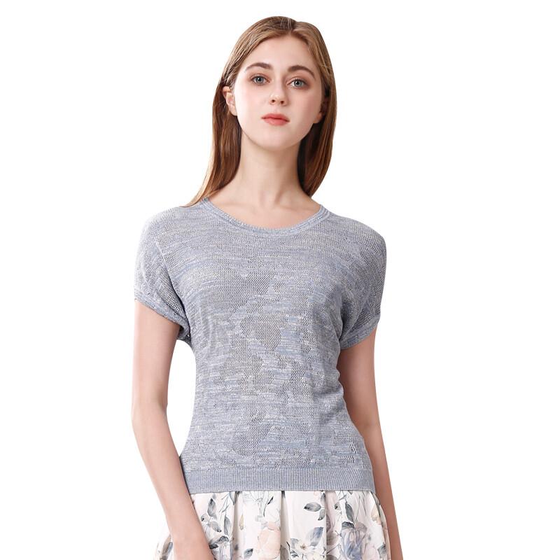 Anlom Women's Thin Round Neck Short Sleeve Knit Top
