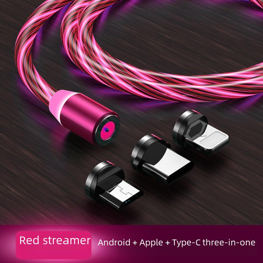 Magnetic Streamer One-to-Three Charging Cable for Apple, Huawei, Xiaomi. Fast Type-C Charging.