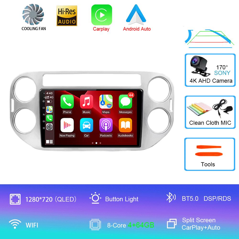 Автомобильное радио Android 14 Wireless CarPlay Auto для VW Volkswagen Tiguan 1 NF 2006-2016 Мультимедийный видеоплеер Стерео GPS 2din Navi