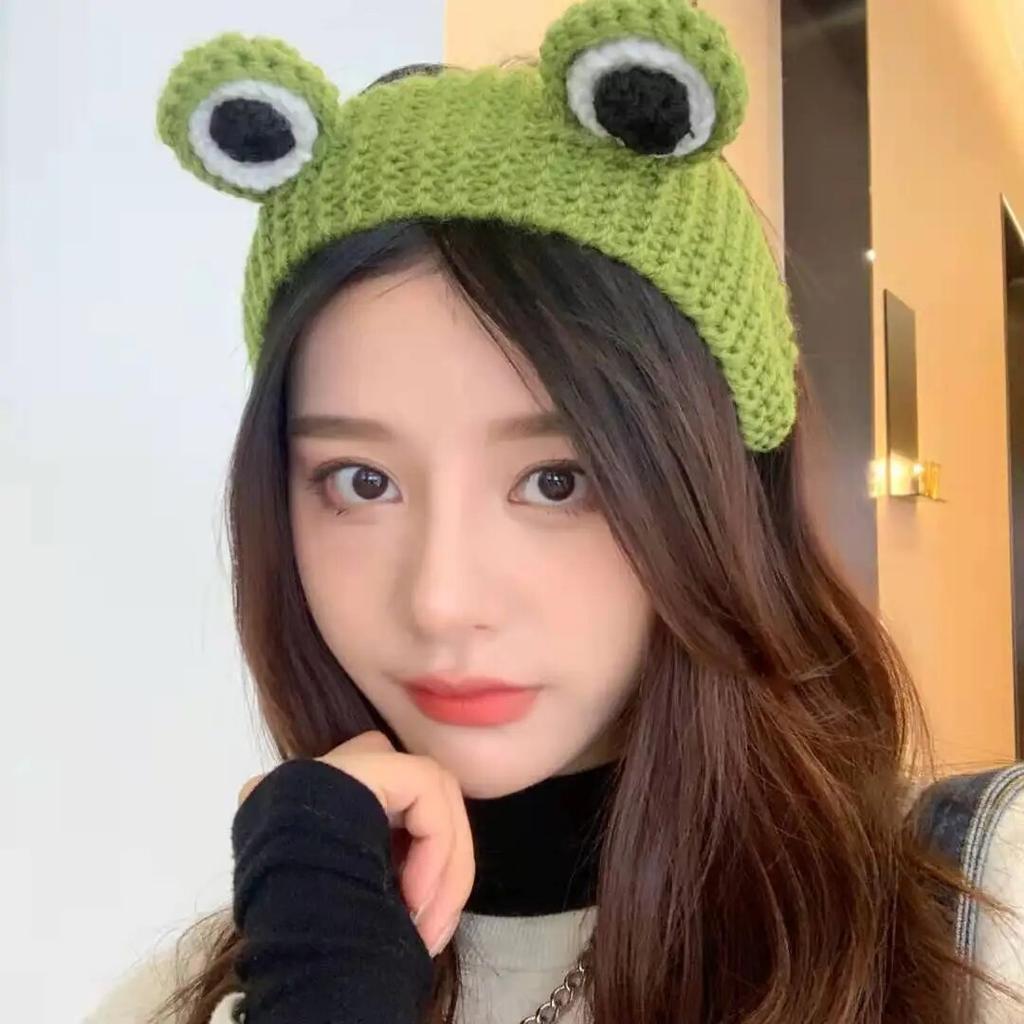 2023 New Big Eyes Knit Frog Headband Wash Makeup Hair Band Cute Cartoon Scrunchies Autumn Spring Headdress Hair Accessories