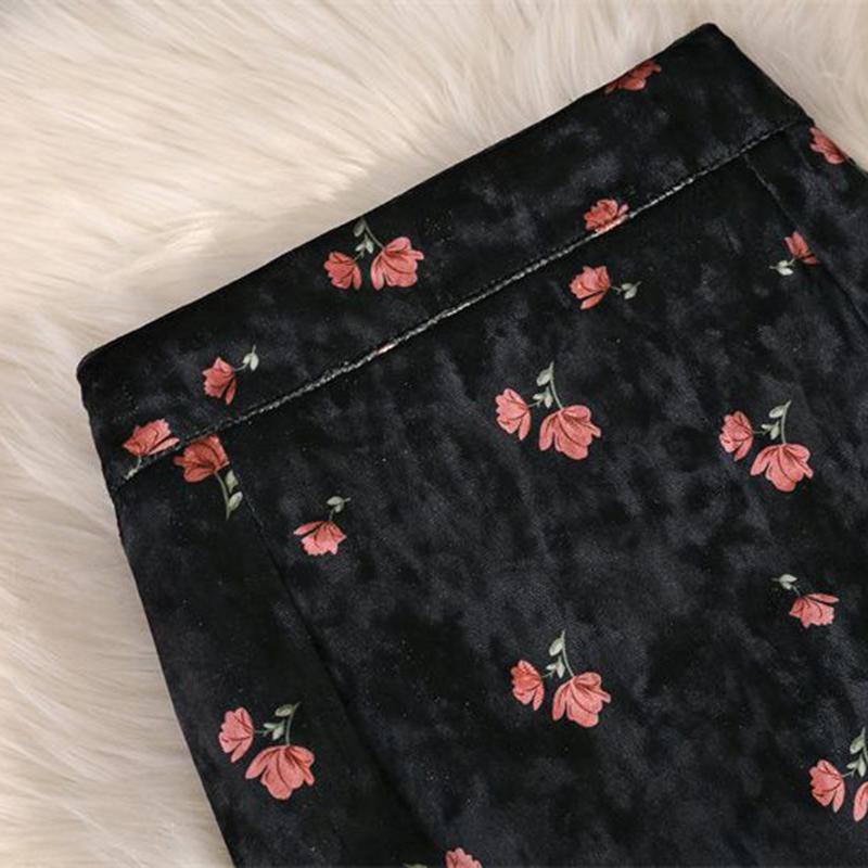 Юбка средней длины. Осенне-зимняя женская юбка. Женская длинная юбка из золотого бархата в стиле ретро с принтом.