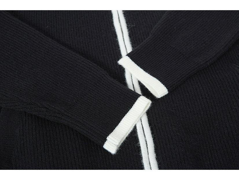 Унисекс Осенне-Зимний Кардиган на Молнии с Каменным Узором: Стойка воротника, Деталь с нашивкой, Двухцветный вязаный свитер