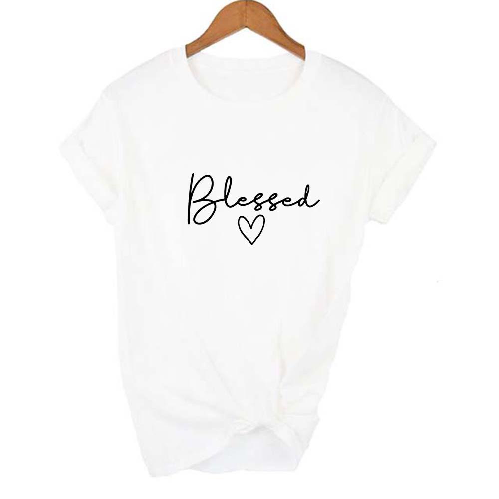 Blessed Letter Printed T Shirt Women Summer Short Sleeve Tshirt 90S Aesthetic Faith Tops Jesus