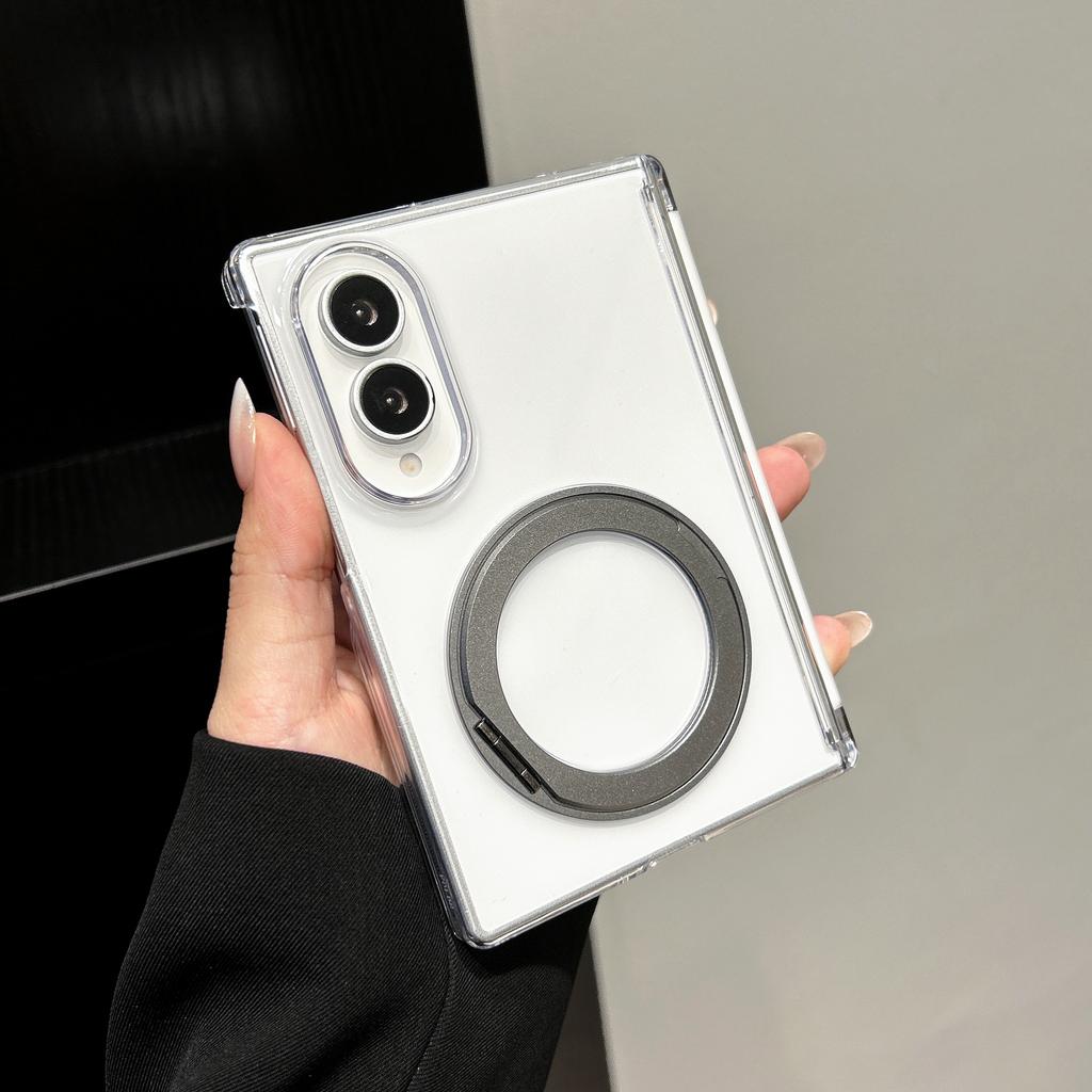 360° Rotating Bracket Transparent Phone Case for Samsung Galaxy Z Fold 8 7 6 5 4 2pc-Set Hinge Protection Shockproof Back Cover
