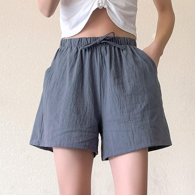 Шорты из хлопка и льна, женская летняя верхняя одежда А-силуэта, широкие брюки, спортивные брюки большого размера с тремя точками, свободные повседневные брюки
