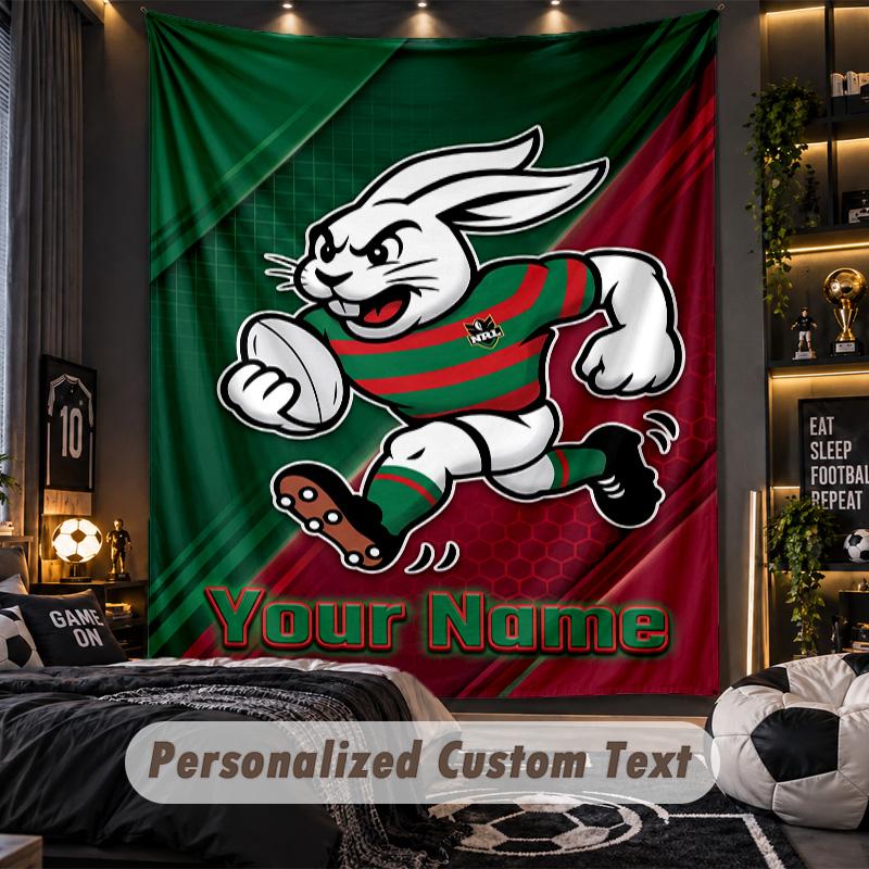 TapestrySouth Sydney Rabbitohs Custom Name Text Personalized Wall Hanging Tapestry Home Wall Decor