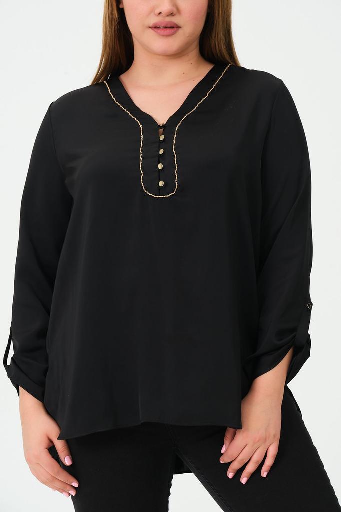 Женская блузка большого размера Блузка больших размеров с аксессуарами-цепочками на воротнике