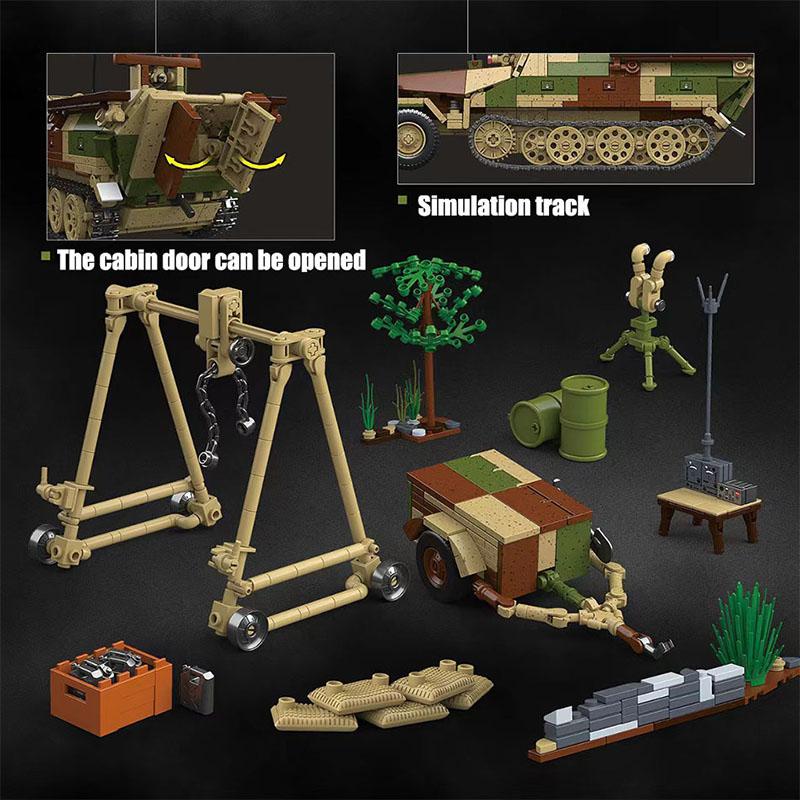 Military War World 2 MOC 1267pcs Sd.Kfz.251/20 Armor Halftrack Set Building Blocks WW2 Soldier Figures Bricks Toys For Boys Gift