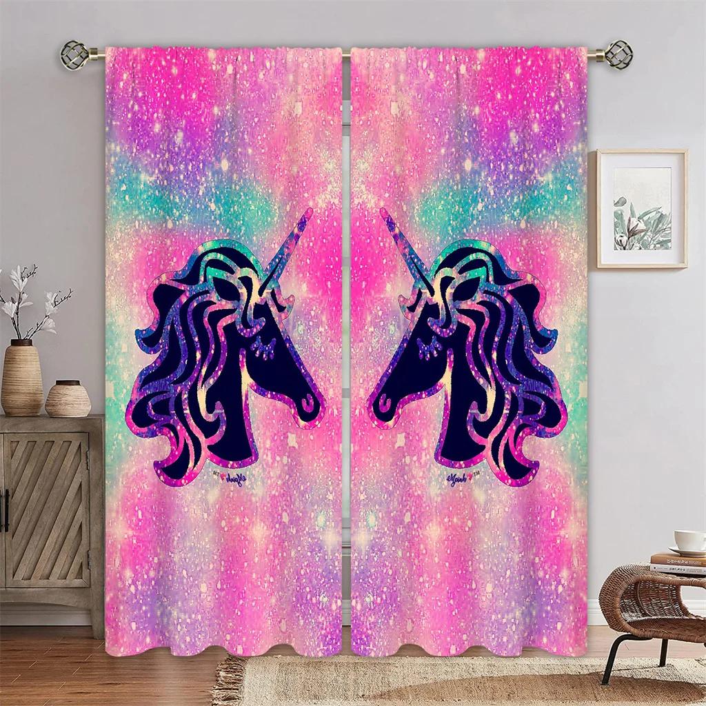 3D Радужные Шторы-Солнцезащитные Шторы с Рогом Лошади, 2 Панели, Подходят для Спальни, Гостиной, Детской Комнаты, Офиса, Домашнего Декора