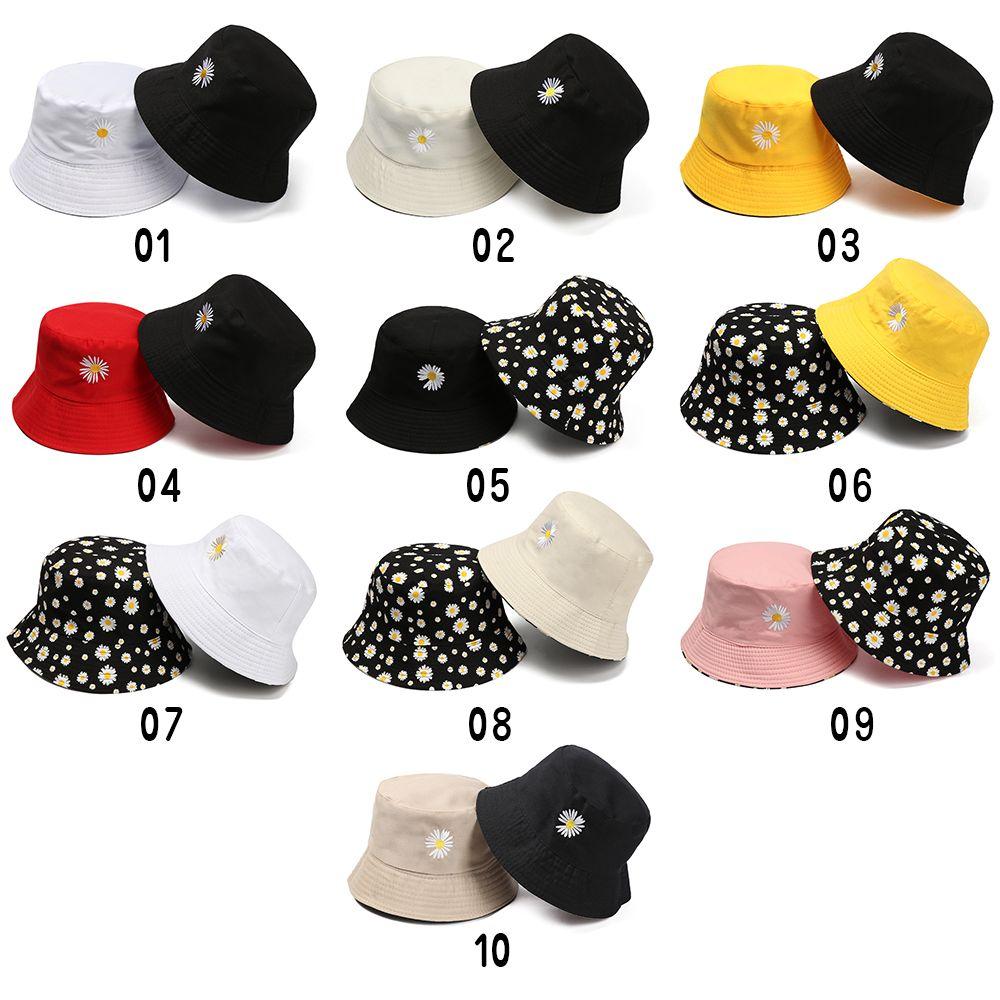 Women Men Casual Outdoor Sunscreen Sun Hat Double-Sided Bucket Hat Daisies Fisherman Cap Foldable