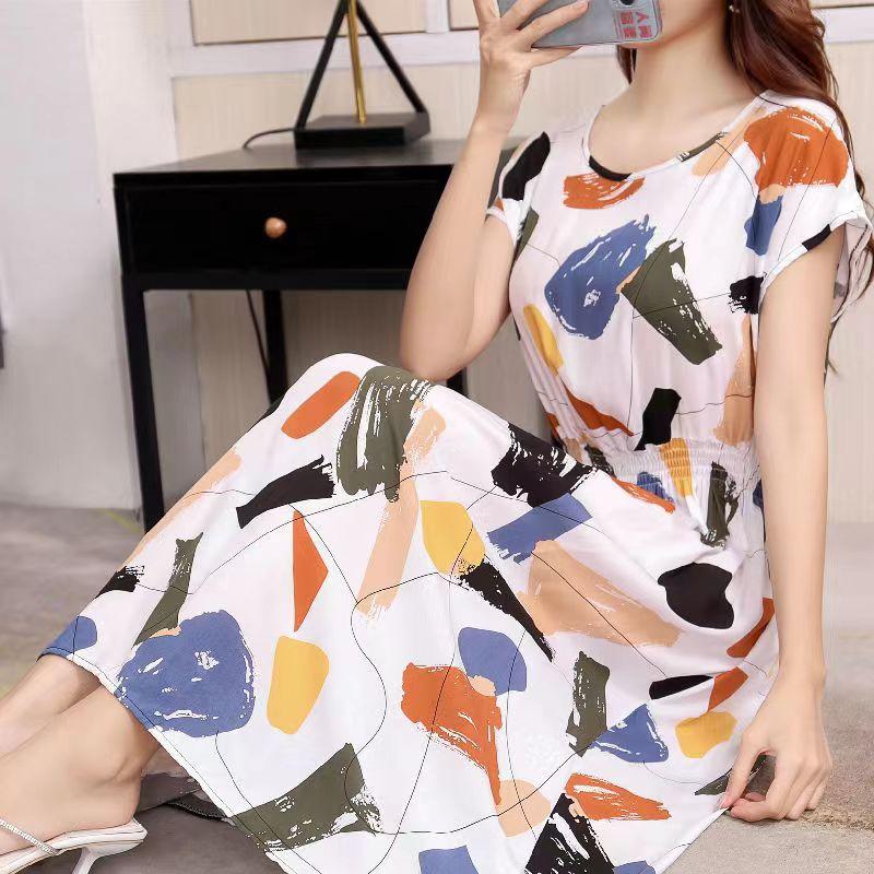 Летнее платье из хлопка и шелка в этническом стиле с цветочным принтом, модное элегантное платье больших размеров с короткими рукавами и средней длиной