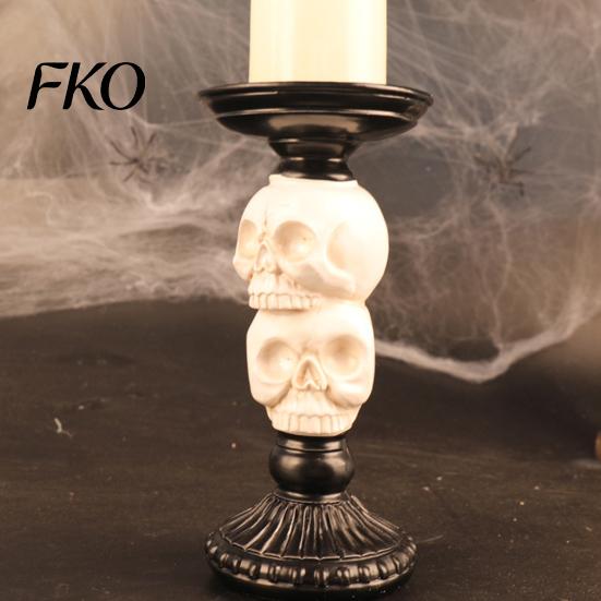 Gothic Candle Holder Halloween Candlestick Decoration, Raven Skull Holder, Three Dimensional Decor Spooky Taper Stand for Tabletop Home Matte Black