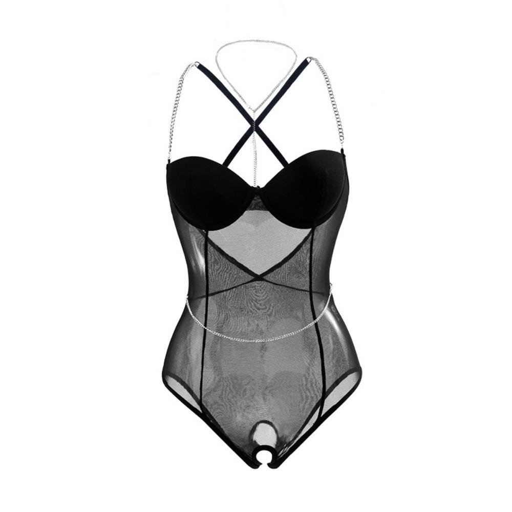 Эротическое нижнее белье большого размера Сексуальное искушение Сборка с нагрудными подушечками Пижама Бесплатные открытые трусики Женское искушение с косточками Боди