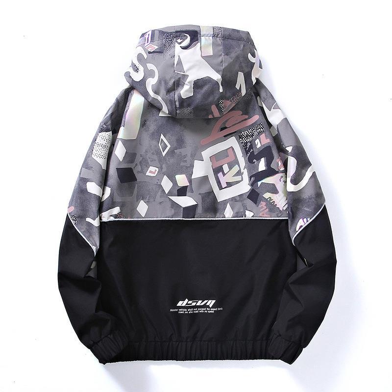 Осень и зима Новое пальто мужское сращивание повседневный тренд универсальный свободный плюс размер модный бренд повседневный с капюшоном куртка