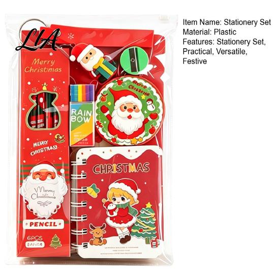 Teacher Rewards for Students Christmas Stationery Set Kids, Santa Claus Snowman Student Learning Materials Patterns Print, Festive Holiday School