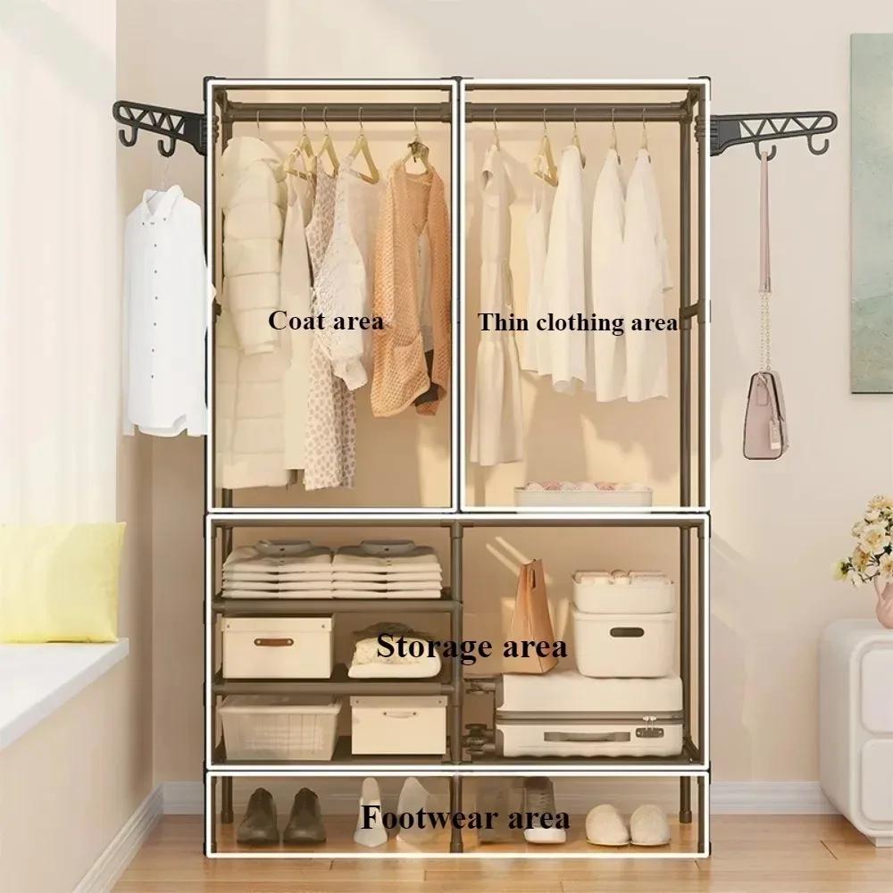 Floor Standing Coat Rack Bedroom Double Row Clothe Shelves Simple Large Capacity Wardrobe Closet For Clothes And Shoes Assembly