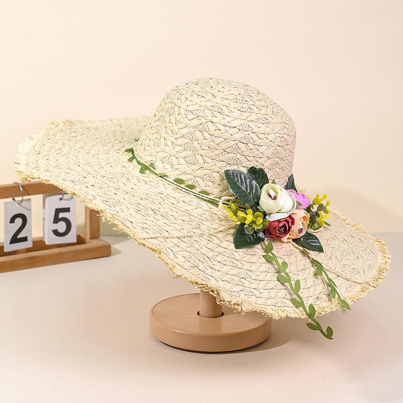 Весенне-летняя женская шляпа с грубыми краями и широкими полями, шляпа из соломы лафит, шляпа от солнца, шляпа с имитацией цветов, шляпа, подчеркивающая лицо, маленькая шляпка от солнца