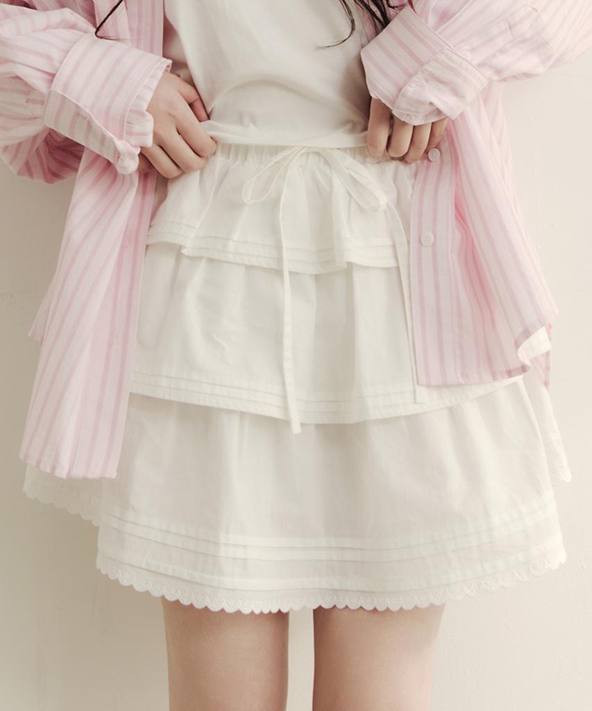 Мини-юбка с оборками Selliteiljeu Cancan_Белая