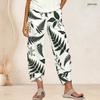 Women Plus Size Loose Fit Printed Cropped Pants Cross Hem With Pockets