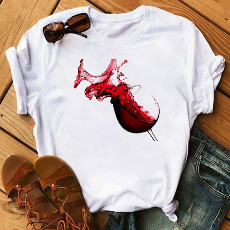 Новая женская футболка повседневная с коротким рукавом женская модная футболка с принтом розы и бокала вина черная футболка женские топы футболки