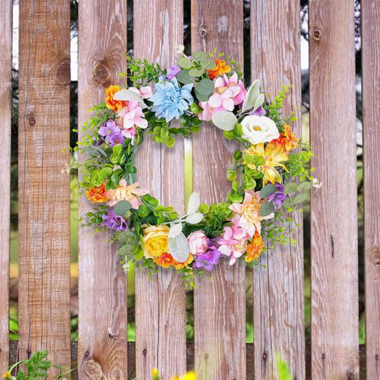 Весенний венок на дверь 17,7 дюймов, цветочный венок из зелени, искусственные цветы, украшение для входной двери фермерского дома
