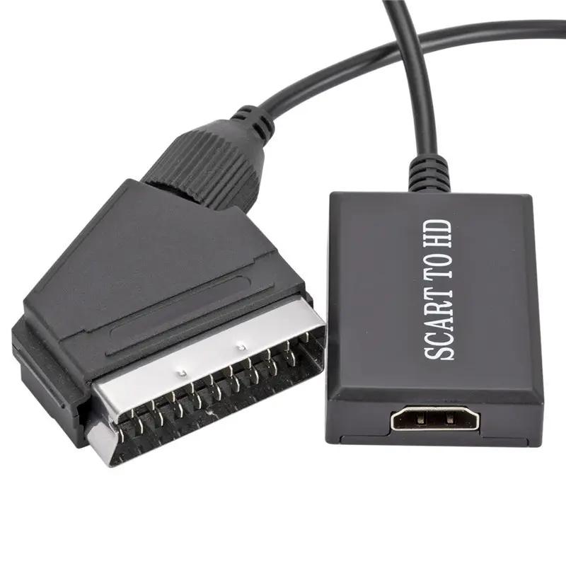 1080p Mini SCART Adapter with Audio Video Sync Compatible with DVD/VCR/PS2/Retro Gaming Console SCART to HDM1 Converter